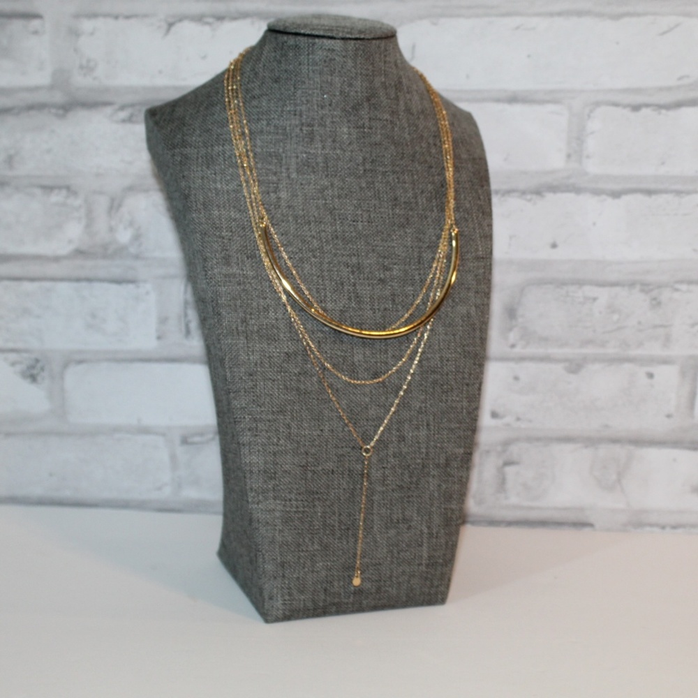 Gold Multi Strand Modern Layered Necklace NEW NWOT